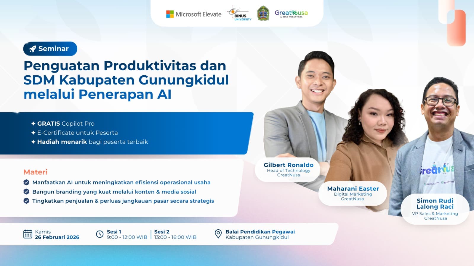 Seminar Penguatan Produktivitas dan SDM Kabupaten Gunungkidul melalui Penerapan Artificial Intelligence (AI)